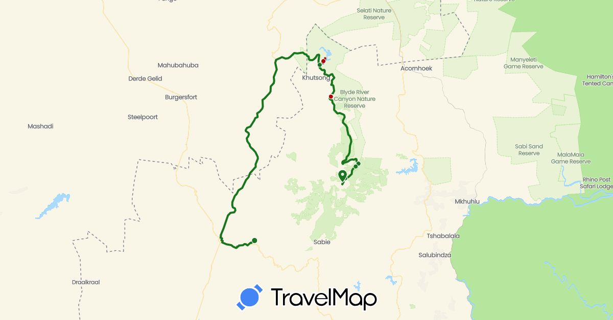 TravelMap itinerary: fahrt, wandern in South Africa (Africa)