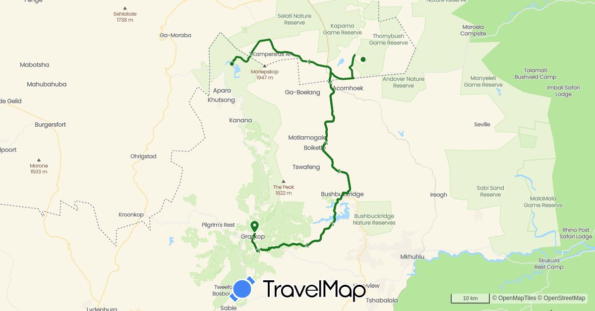 TravelMap itinerary: fahrt in South Africa (Africa)