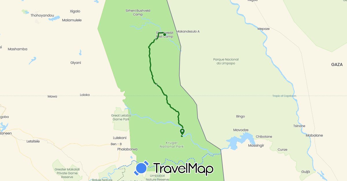 TravelMap itinerary: driving, fahrt in South Africa (Africa)