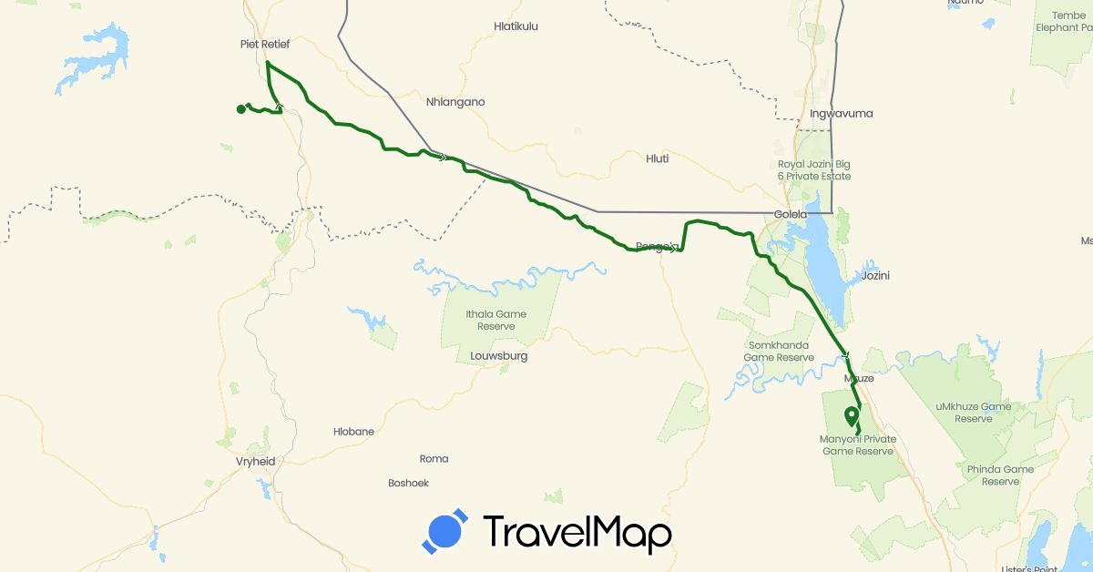 TravelMap itinerary: driving, fahrt in South Africa (Africa)