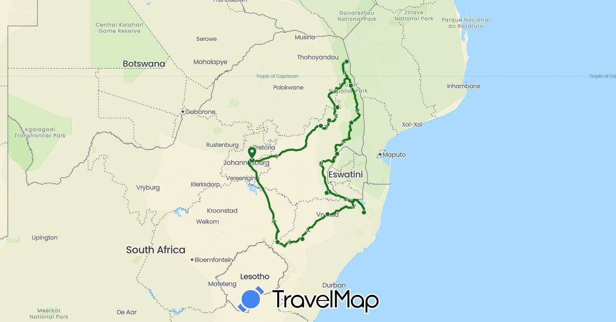 TravelMap itinerary: flug, fahrt in South Africa (Africa)